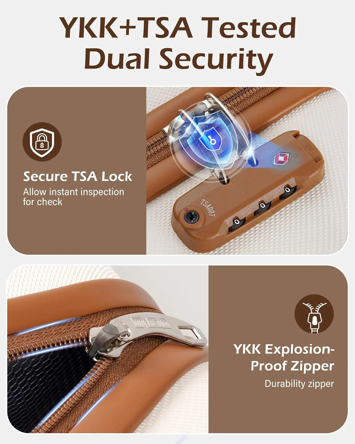 Ensemble de bagages LONG VACANCES 6 pièces : valise cabine rigide en ABS et PC, roulettes pivotantes et fermeture éclair YKK, cadenas TSA