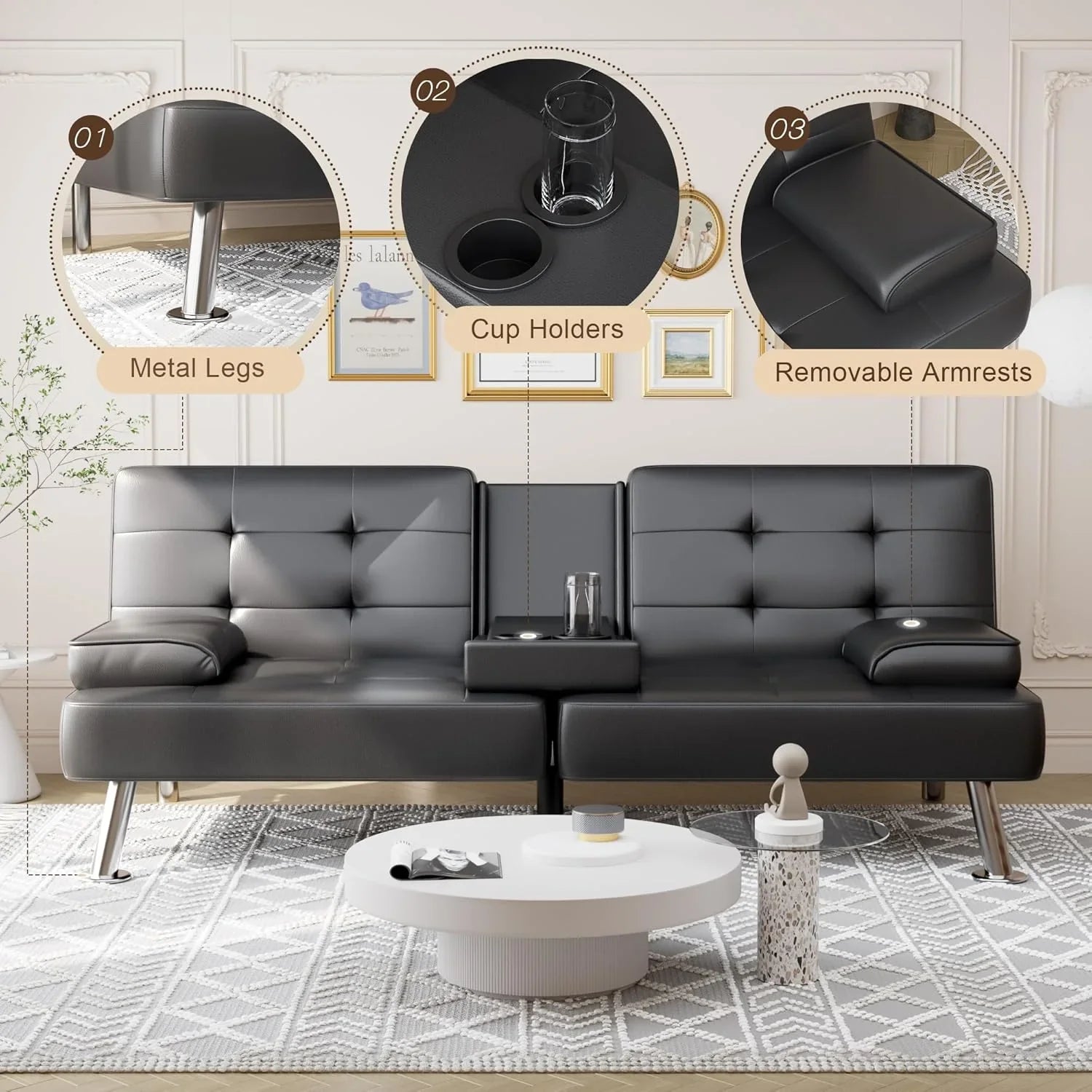 Canapé-lit convertible Shahoo en similicuir rembourré pour salon