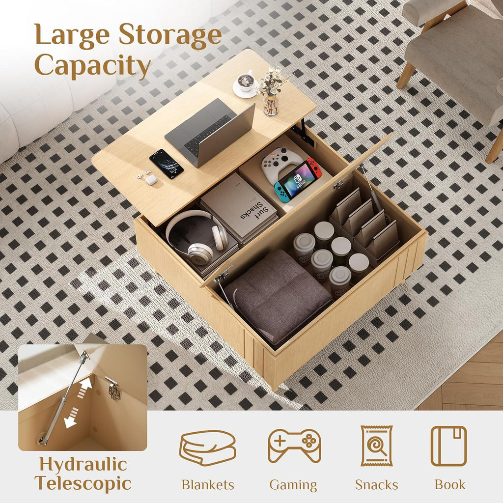 Table basse ronde avec rangement, table centrale encastrée avec portes coulissantes