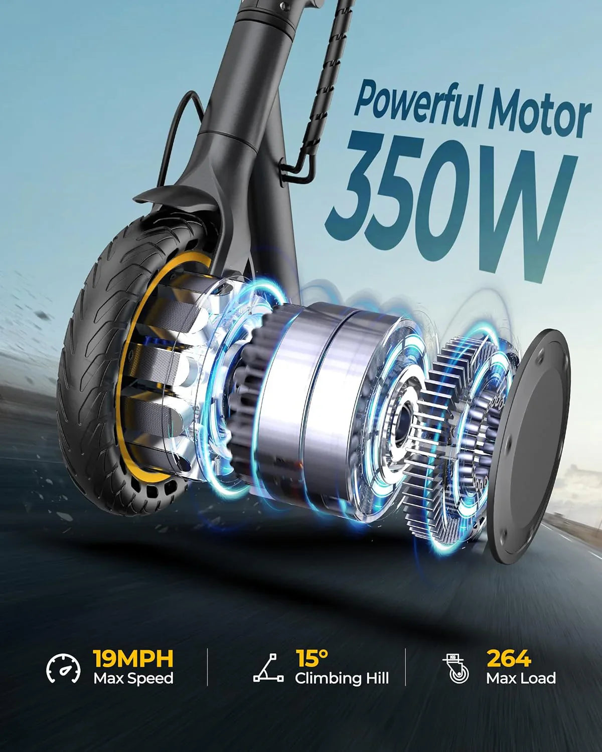 Trottinette électrique, moteur 350W/500W, vitesse maximale 19/22 mph