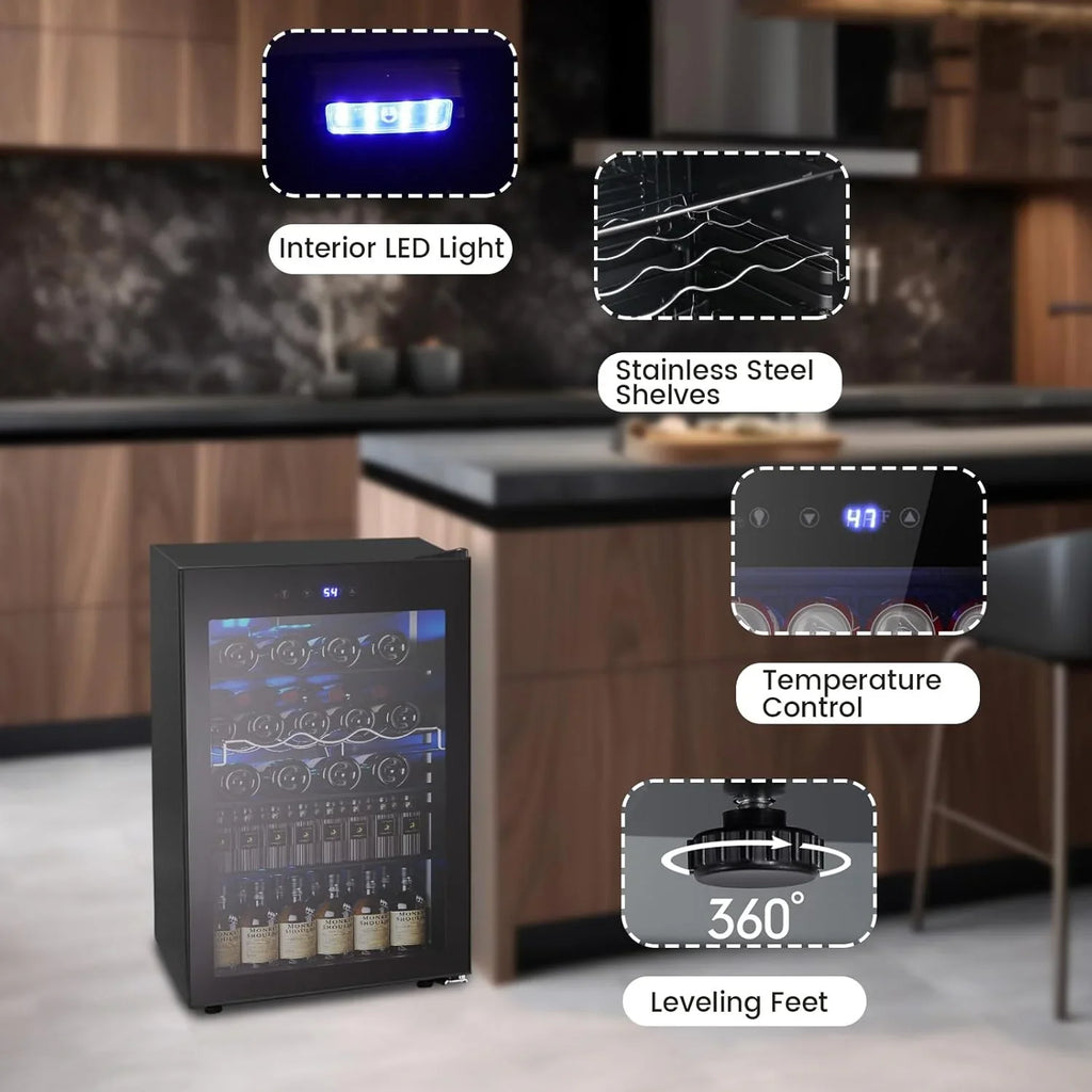 Mini-réfrigérateur 130 canettes, 3,2 pi³, pour boissons, sodas, vin, bière, température réglable pour le bureau et la maison.