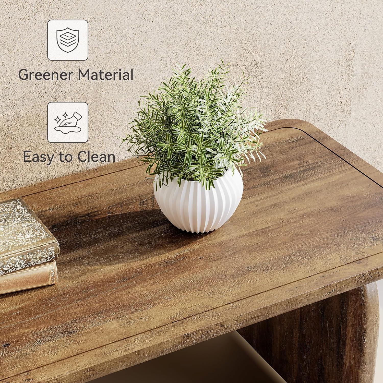 Table basse de ferme LITTLE TREE, table centrale d'angle ronde en bois de 47 pouces, table de salon rectangulaire, service à thé à cocktail bas moderne