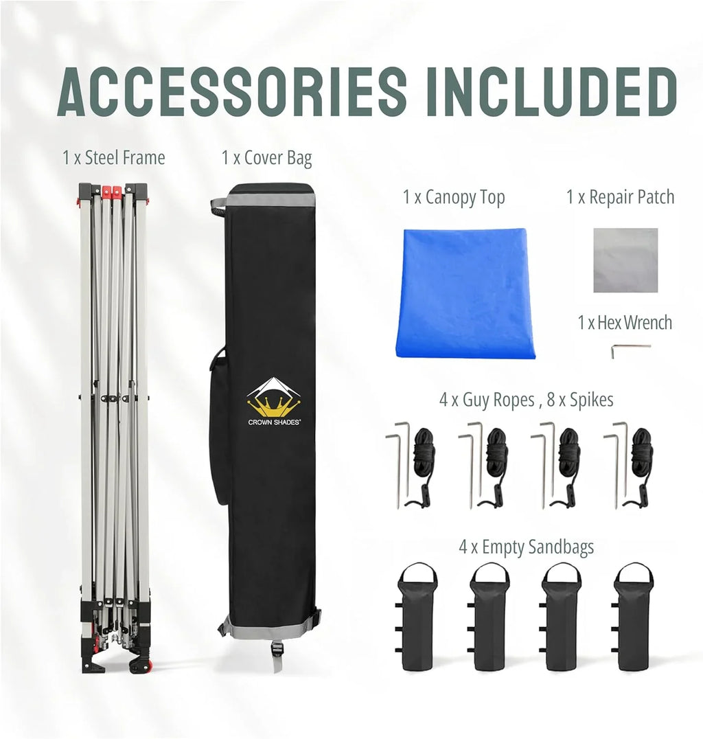 Auvent pop-up 10x10 - Installation en un clic - Tente de plage - Parasol extérieur avec dessus argenté, 3 hauteurs et 4 poches à sable