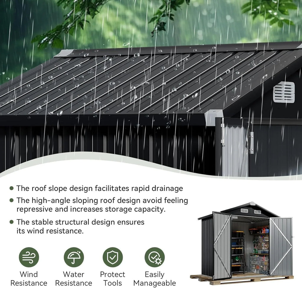 Abri de jardin extérieur Aoxun 6,2 x 4 pieds, abri de jardin en métal avec porte verrouillable et toit en pente, abri à outils, abri à vélos
