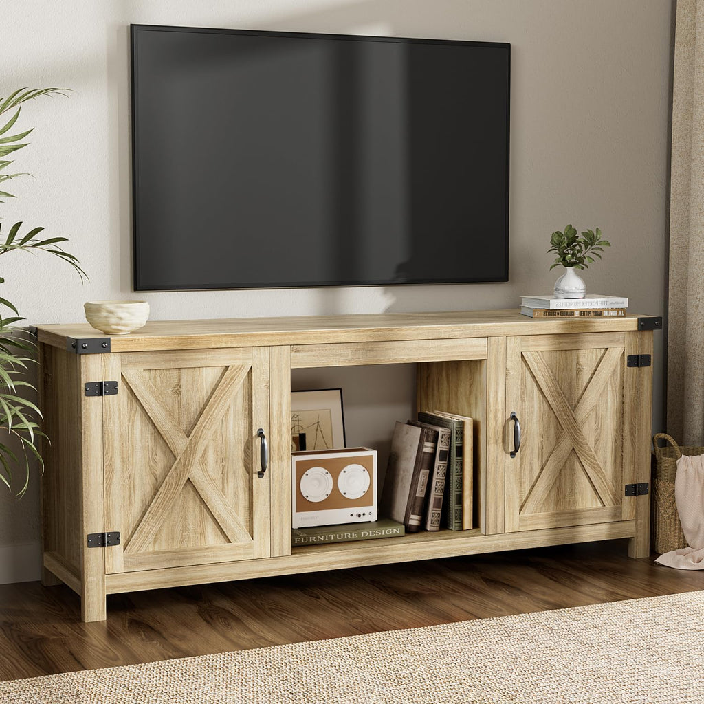 YESHOMY tv-meubel met open haard en twee schuifdeuren, opbergkasten voor tv's tot 65 inch en groter, entertainmentmeubel, mediameubel voor de woonkamer, 58 inch 