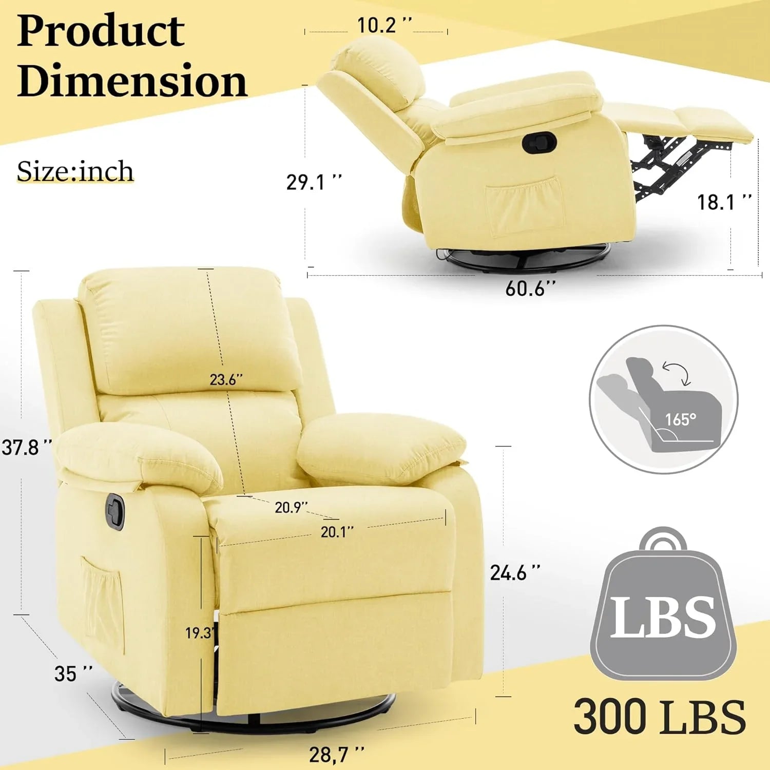 Fauteuil à bascule inclinable pivotant à 360 degrés en tissu coulissant