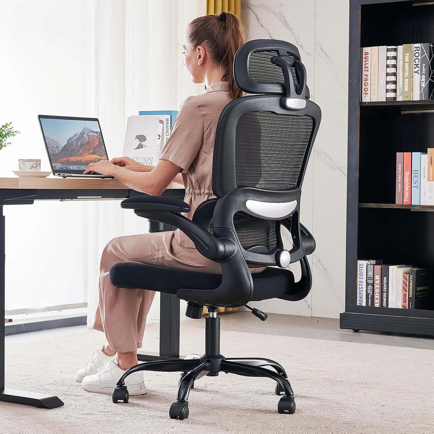 Chaise de bureau ergonomique TRALT, 150 kg, chaise de jeu à domicile avec roulettes
