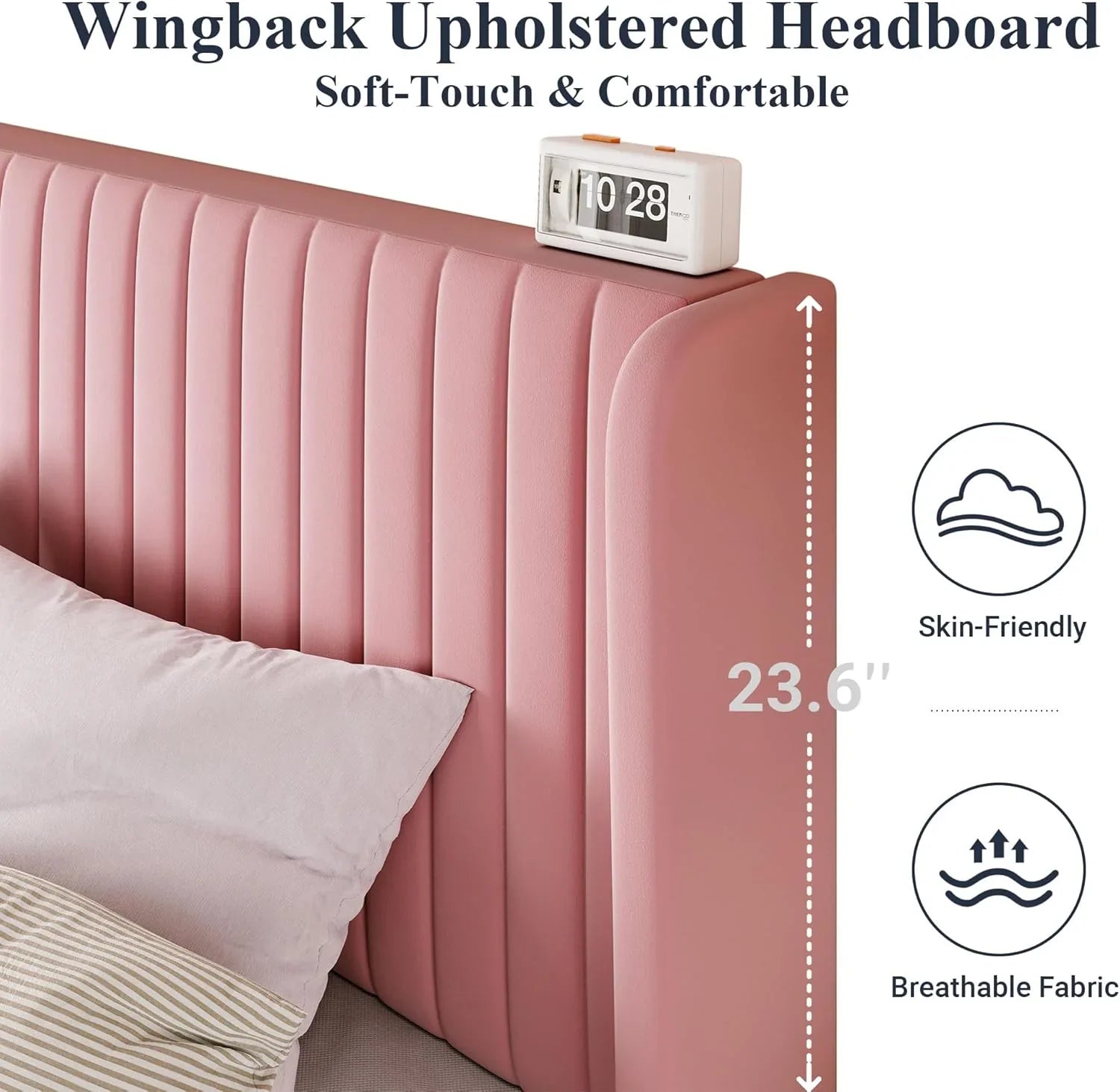 Cadre de lit Allewie en velours pleine grandeur/tête de lit capitonnée à oreilles verticales/lit plateforme rembourré/lattes en bois robustes