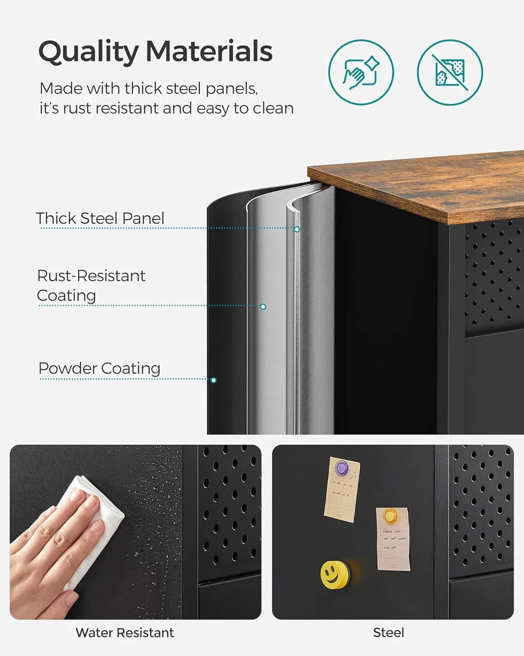 SONGMICS Meuble de rangement, armoire métallique, buffet avec 2 portes, 40 x 80 x 76 cm