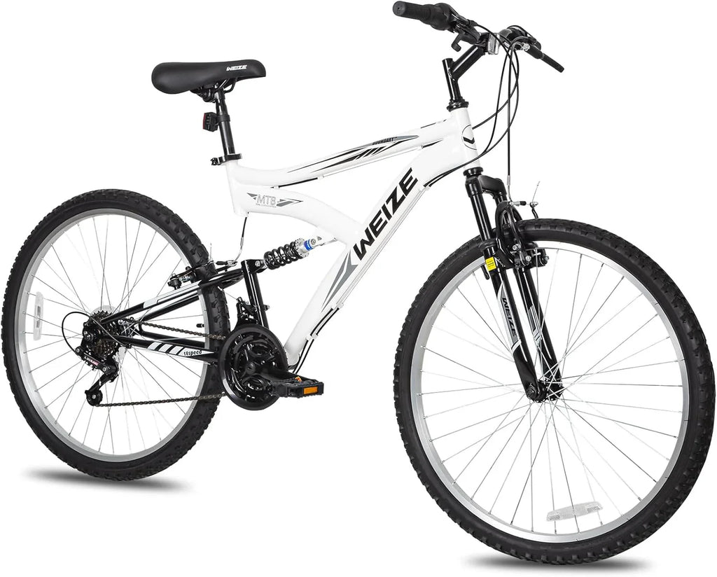 Vélo de montagne WEIZE, vélo hybride d'extérieur 26-27,5 pouces, 18 vitesses/acier à haute teneur en carbone/double suspension complète