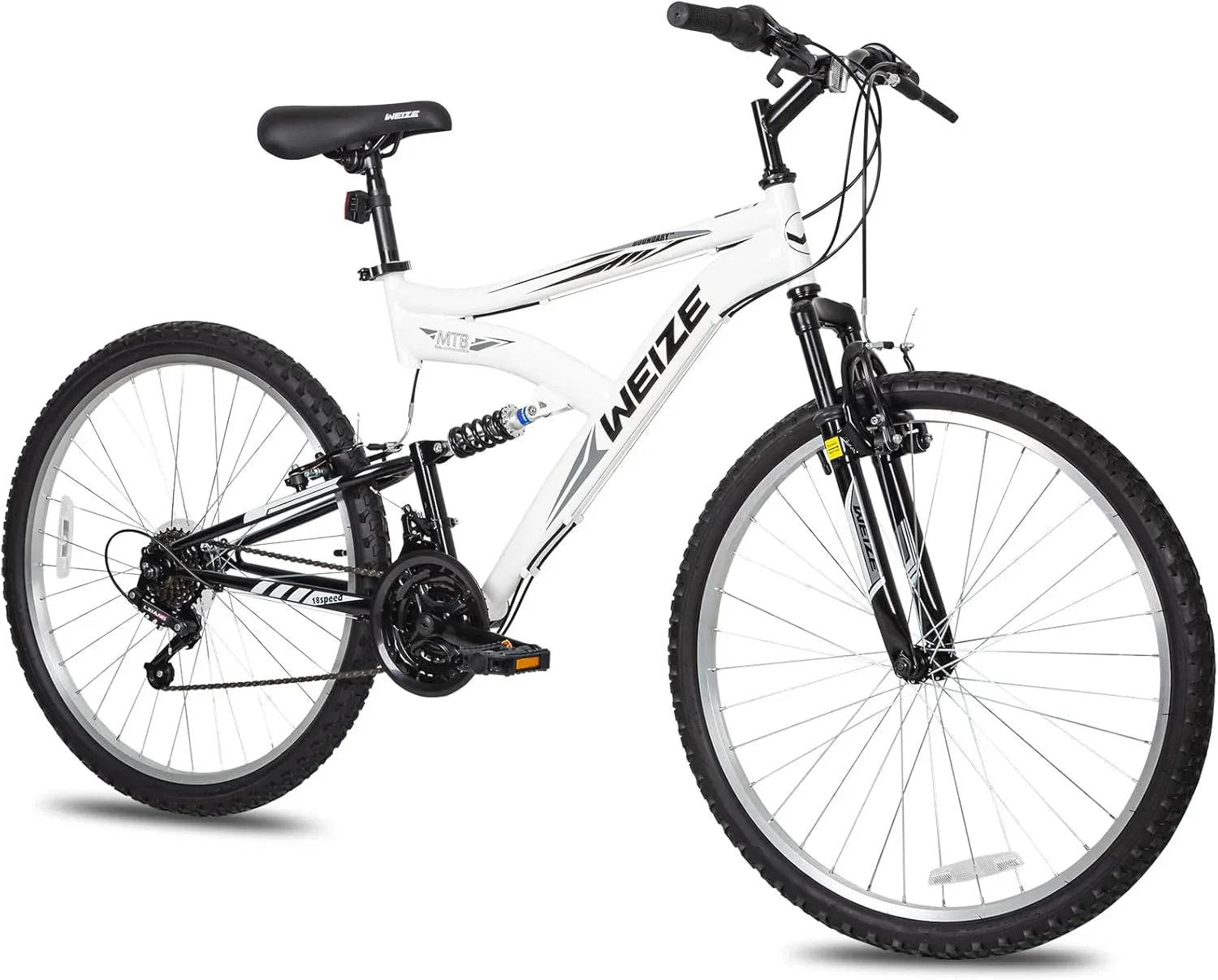 Vélo de montagne WEIZE, vélo hybride d'extérieur 26-27,5 pouces, 18 vitesses/acier à haute teneur en carbone/double suspension complète