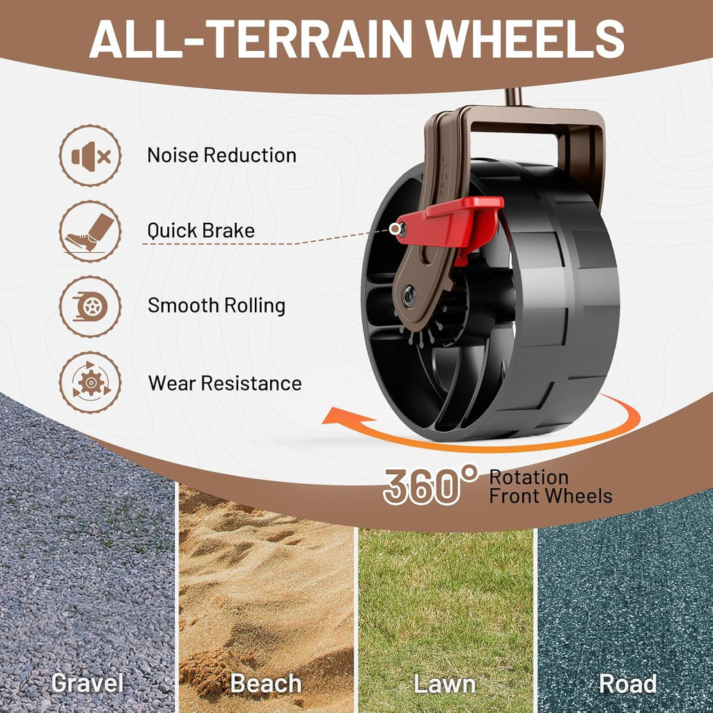 Chariot pliable à deux étages de grande capacité de 400 L avec freins, chariot extra-long de 54 pouces, chariot pliable robuste de 450 livres