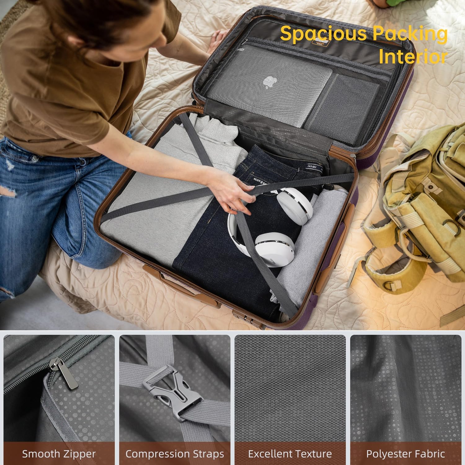 Ensemble de bagages 6 pièces, ensemble de valises rigides extensibles avec roulettes pivotantes, ensemble de bagages à roulettes légers