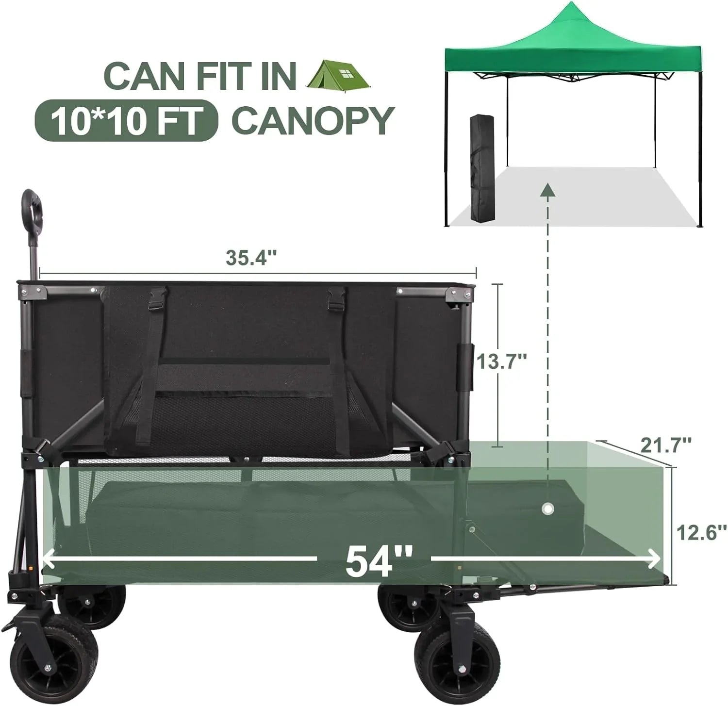 Chariot utilitaire pliable à deux étages, robuste, capacité de 600 lb, capacité de 400 l, avec grandes roues