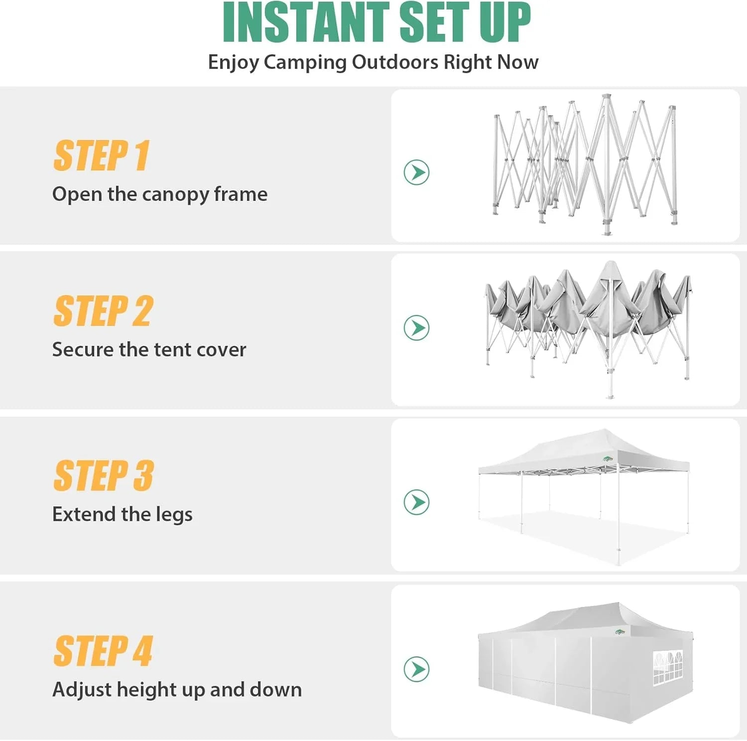 Tente pop-up robuste COBIZI 10x20 avec 6 parois latérales, facile à installer