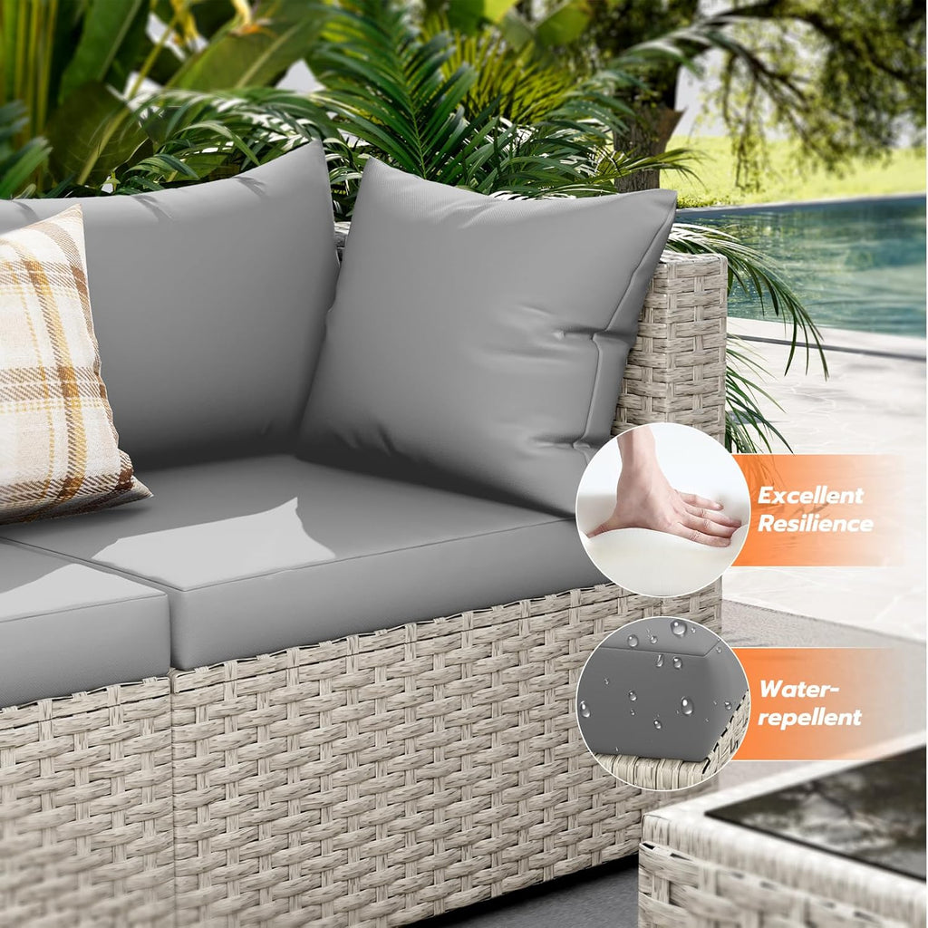 Ensemble de meubles de jardin UDPATIO, canapé sectionnel en osier PE 7 pièces avec table à thé, ensemble de conversation extérieur