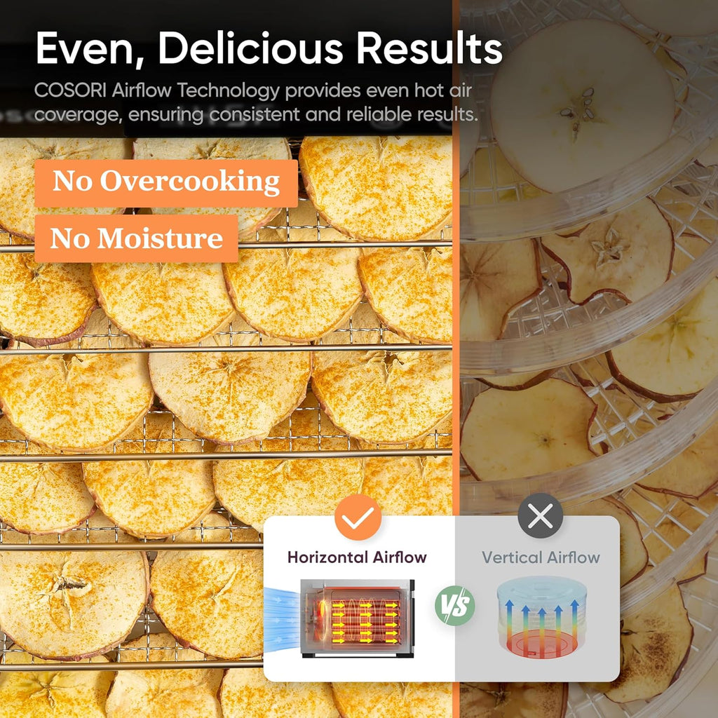 Déshydrateur alimentaire COSORI, plus grand que 7 plateaux avec un grand espace de séchage de 6,5 pouces, puissance de 600 W, gain de temps supérieur à 480 W, déshydrateur à 74 °C