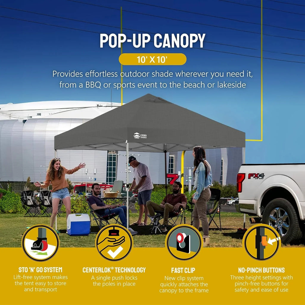 Auvent pop-up 10x10 - Installation en un clic - Tente de plage - Parasol extérieur avec dessus argenté, 3 hauteurs et 4 poches à sable