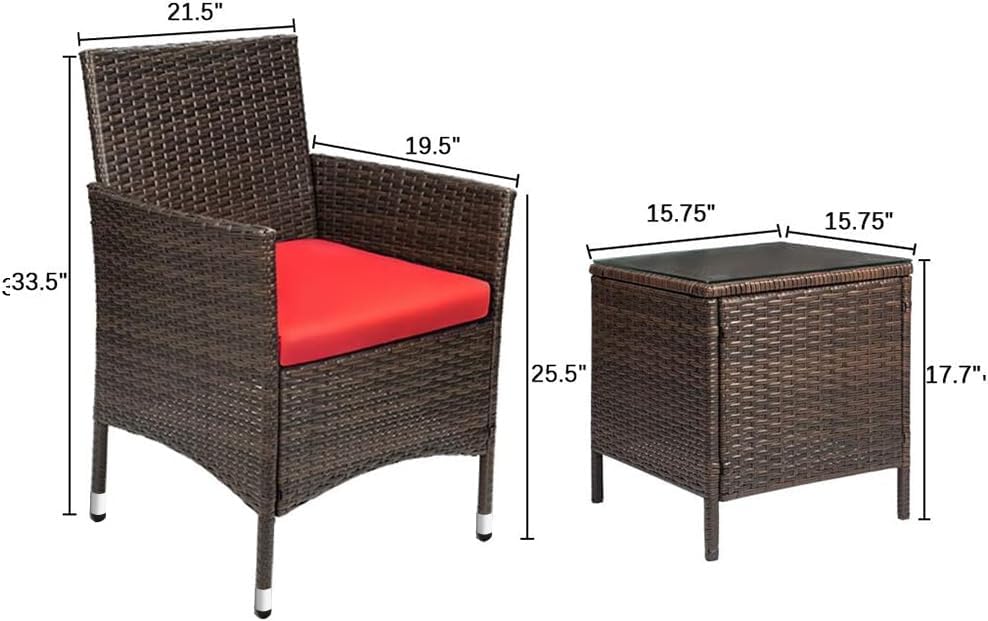 Ensemble de meubles de patio Devoko 3 pièces avec chaises en rotin synthétique