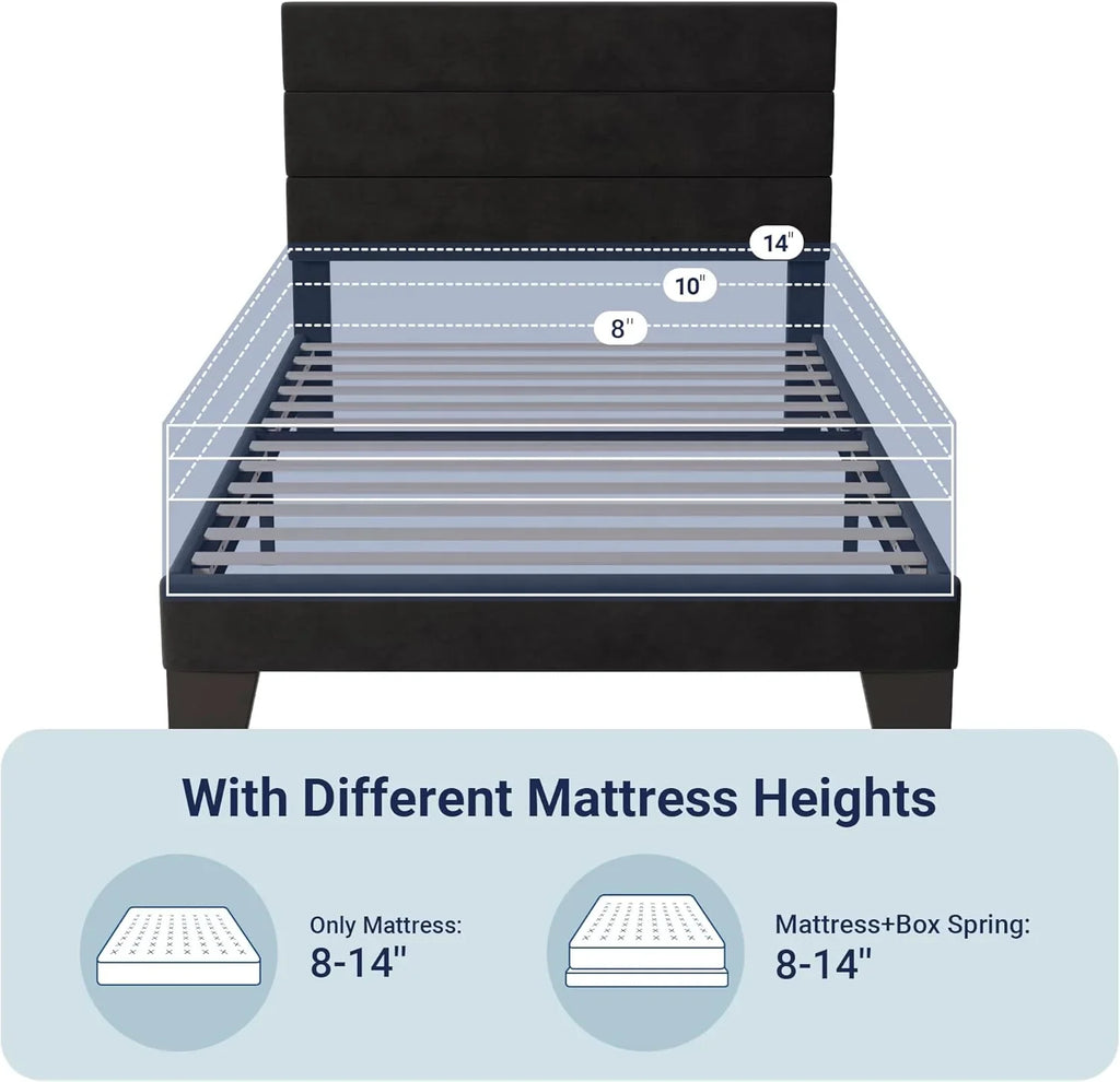 Cadre de lit plateforme Allewie Queen Size avec tête de lit rembourrée en tissu et support à lattes en bois, sommier entièrement rembourré (pas besoin de sommier)