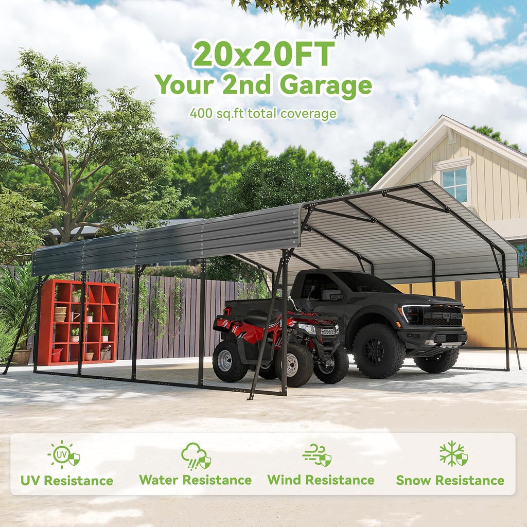 Abri d'auto en métal robuste de 10'x15', abri de garage extérieur avec cadre plus lourd
