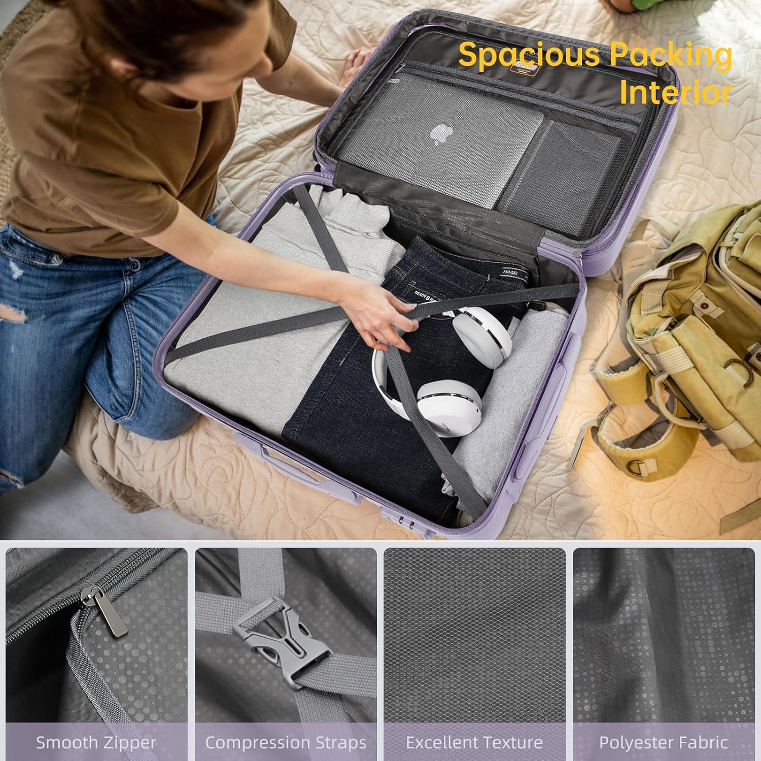 Ensemble de bagages 6 pièces, ensemble de valises rigides extensibles avec roulettes pivotantes, ensemble de bagages à roulettes légers