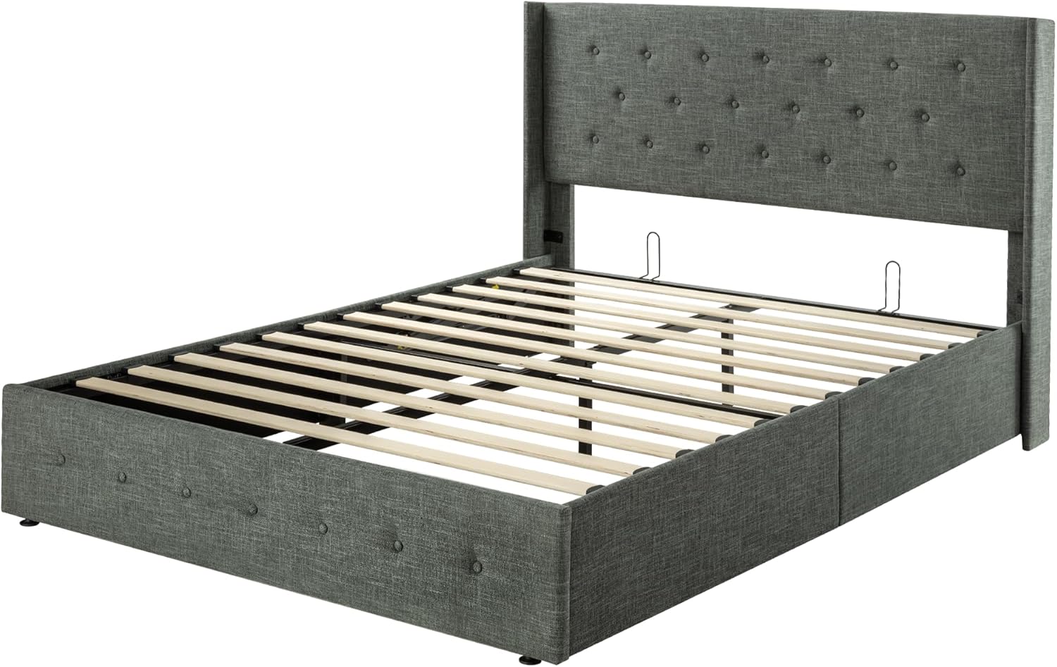 Lit queen-size relevable avec rangement Allewie, tête de lit à oreilles moderne et support hydraulique