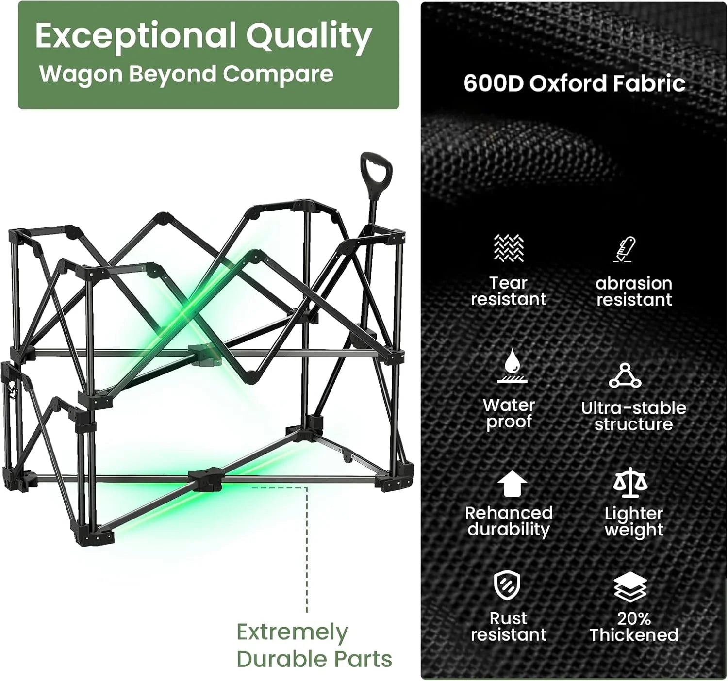 Chariot à deux étages, capacité de 500 lb, chariot pliable de 400 litres, roues tout-terrain, chariot extensible extra-long de 46 po, chariot pliable