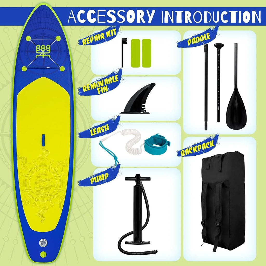 Planche de stand up paddle gonflable FunWater avec accessoires de pagaie SUP haut de gamme, pont EVA antidérapant, pagaie 11'/10'6'