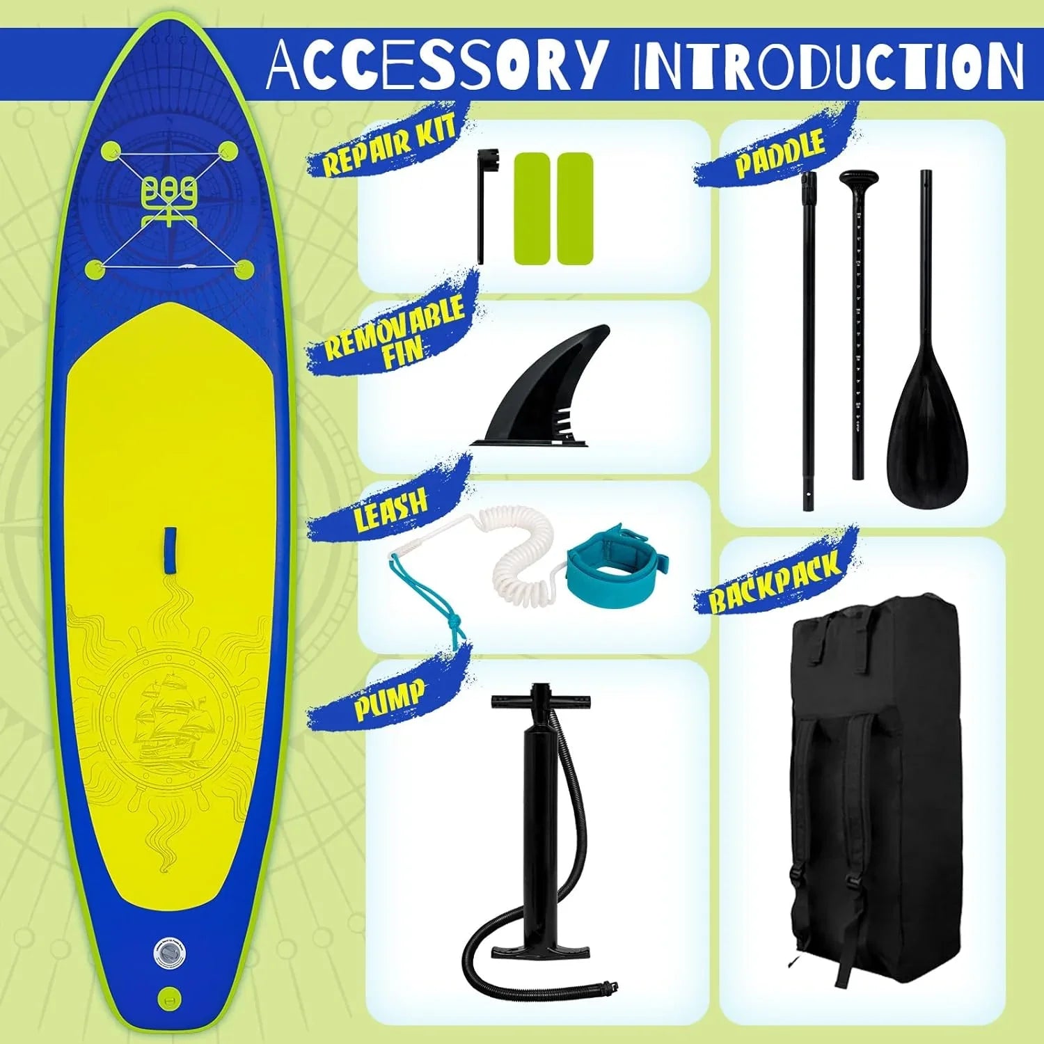 Planche de stand up paddle gonflable FunWater avec accessoires de pagaie SUP haut de gamme, pont EVA antidérapant, pagaie 11'/10'6'