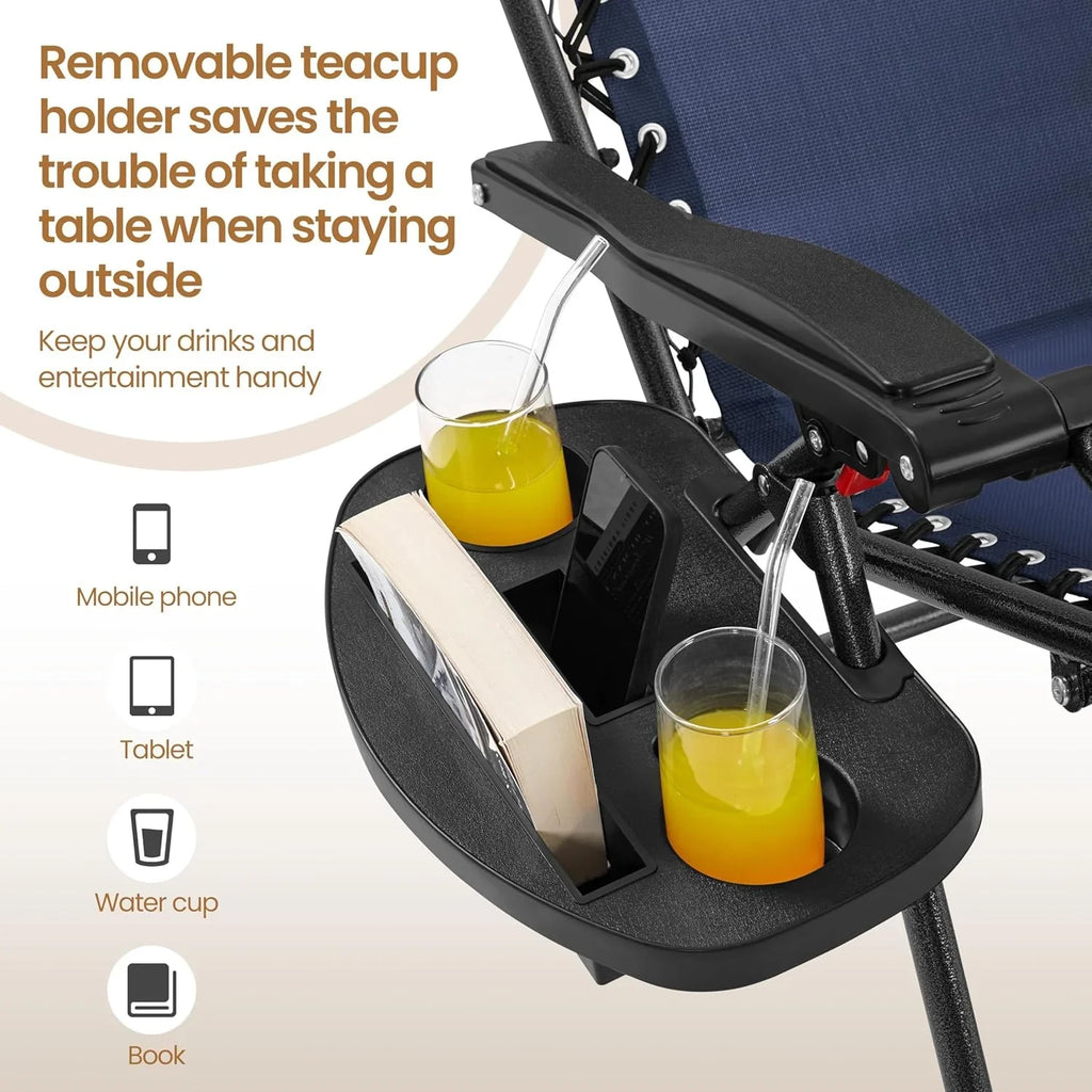Ensemble de 3 chaises inclinables portables d'extérieur à gravité zéro avec table d'appoint et chaises longues pliantes