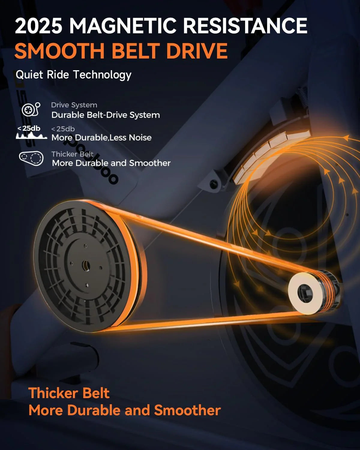 Vélo d'appartement Pooboo, résistance/frein magnétique réglable, transmission par courroie silencieuse