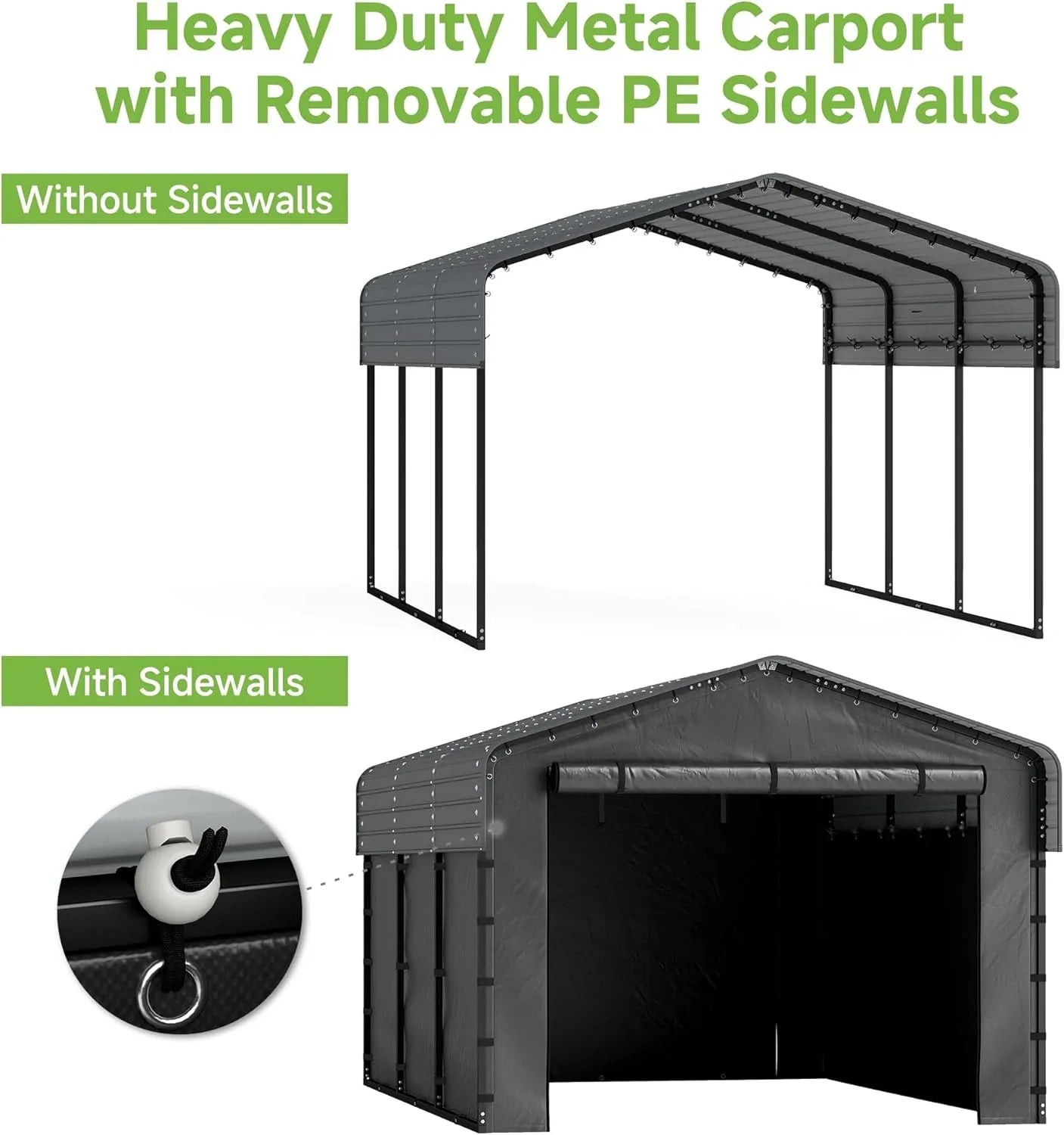 Abri d'auto en métal robuste de 10'x15', abri de garage extérieur avec cadre plus lourd