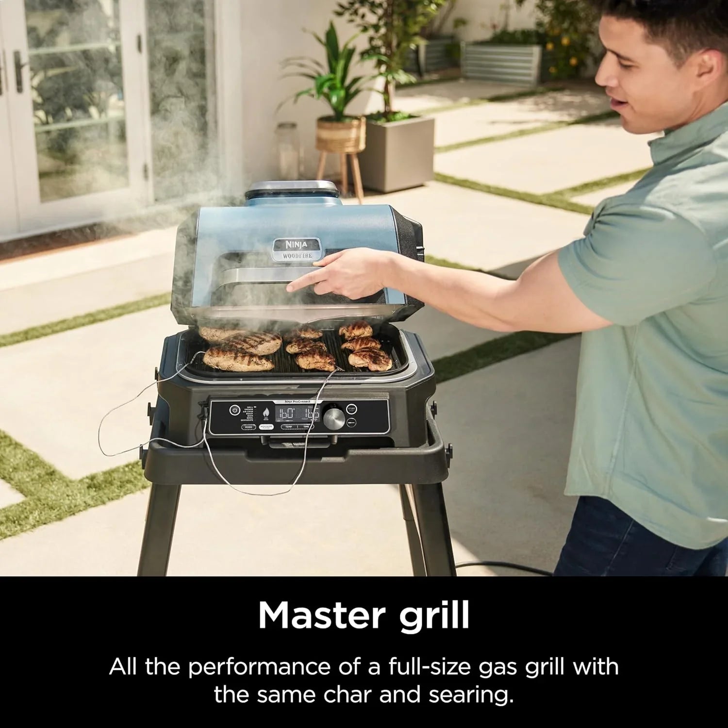 Ninja Woodfire Pro XL Barbecue et fumoir d'extérieur, thermomètre, gril principal 4 en 1