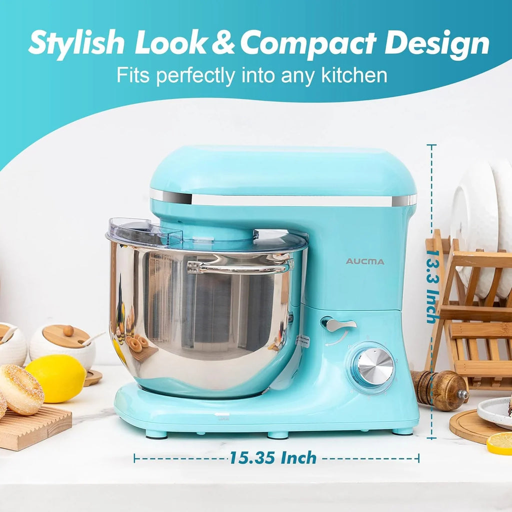 Batteur sur socle Aucma, 6,5 pintes, 660 W, 6 vitesses, tête inclinable, batteur électrique de cuisine avec crochet pétrisseur