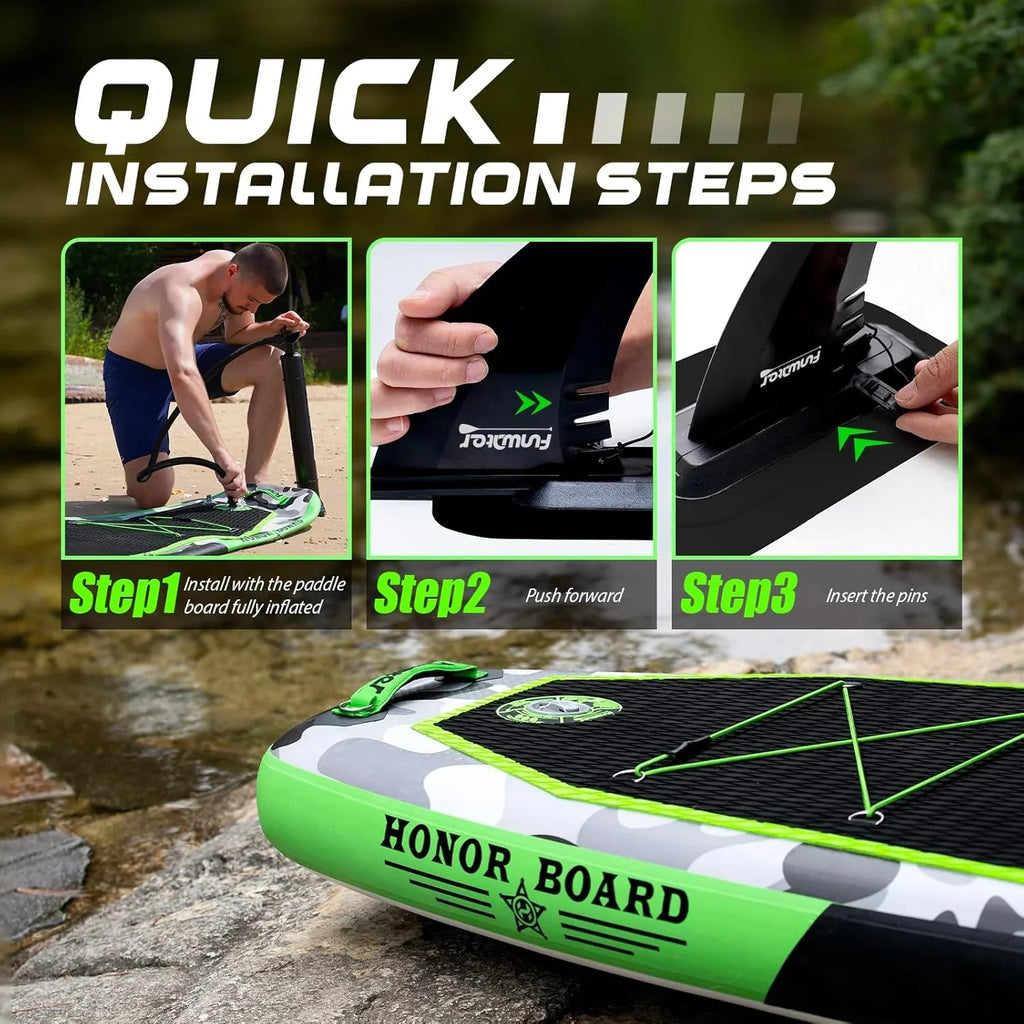 Planche de stand up paddle gonflable FunWater avec accessoires de pagaie SUP haut de gamme, pont EVA antidérapant, pagaie 11'/10'6'