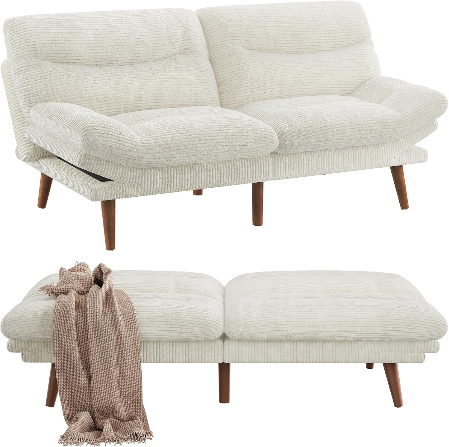 Canapé-lit futon convertible, canapé-lit futon inclinable en velours côtelé de 66 pouces pour petits espaces, salles de jeux ou bureaux