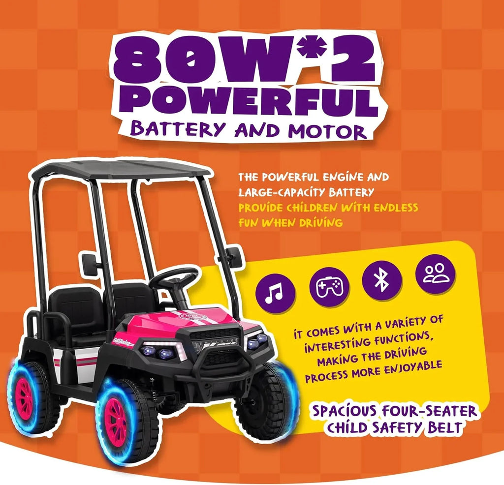 Voiturette de golf pour enfants 24 V 7 Ah avec télécommande, auvent amovible et suspension à ressorts aux 4 roues