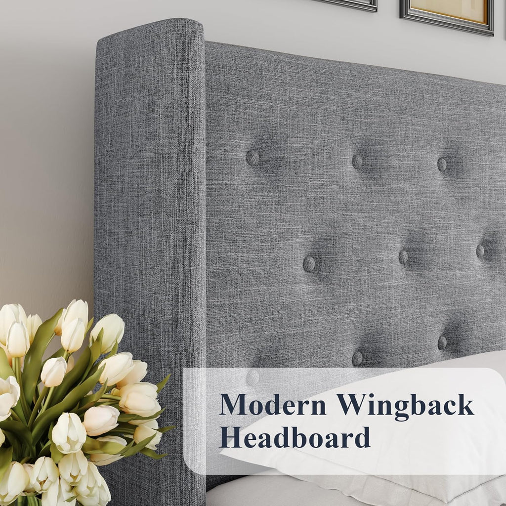 Lit queen-size relevable avec rangement Allewie, tête de lit à oreilles moderne et support hydraulique