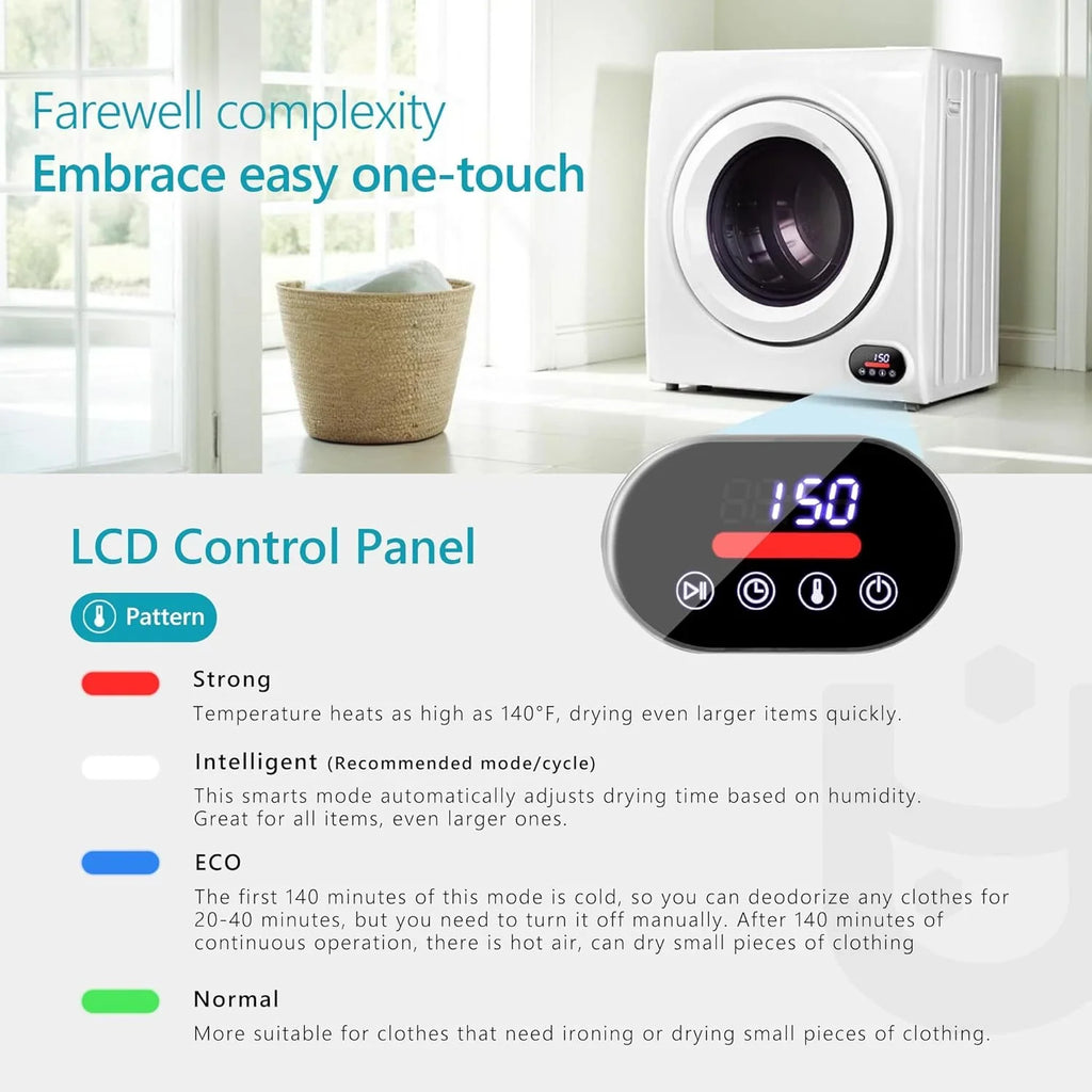 Sèche-linge compact, 3,5 pieds cubes, chargement frontal, acier inoxydable, avec tuyau d'évacuation, 1500 watts, panneau de commande LCD, sèche-linge portable à quatre fonctions