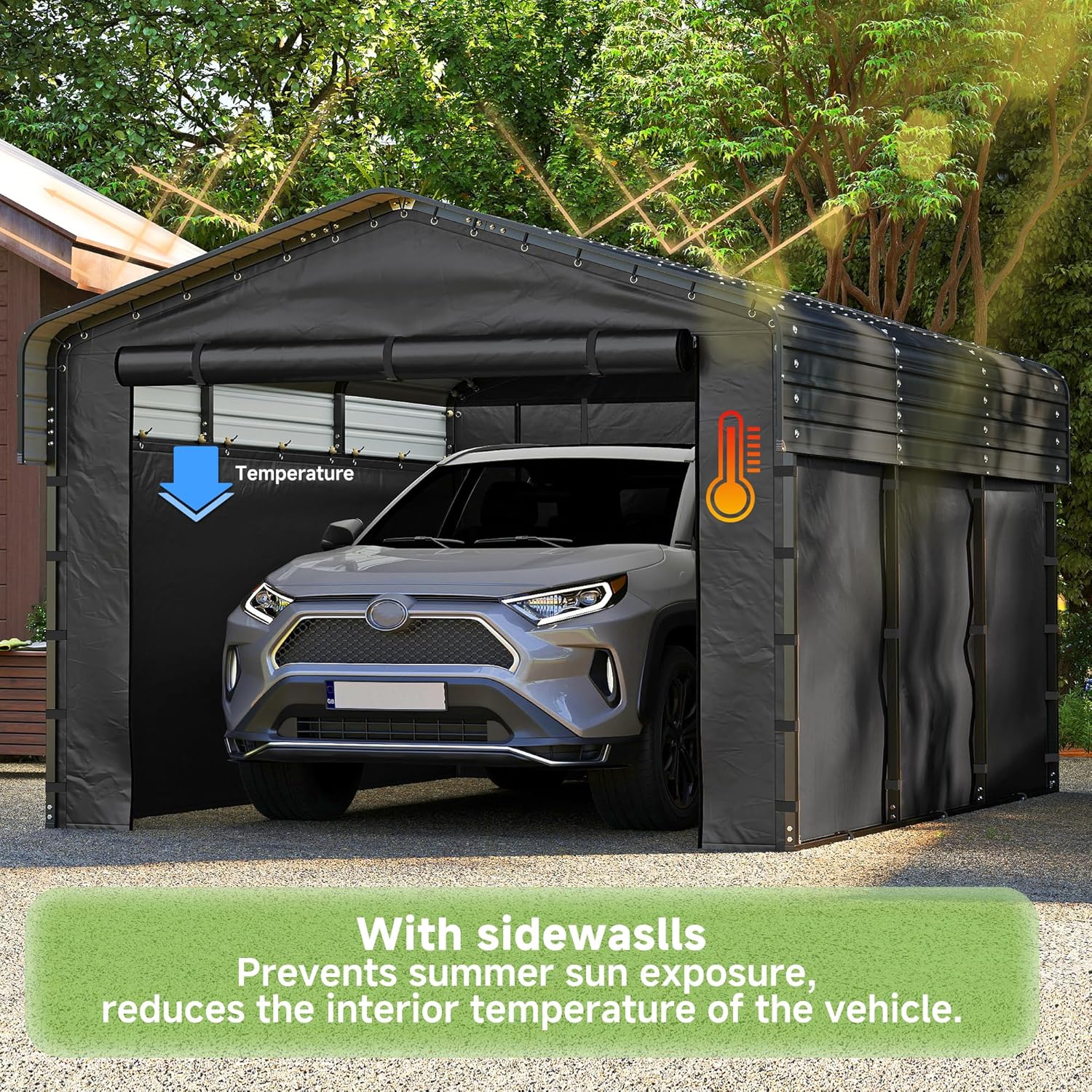 Abri d'auto en métal robuste de 10'x15', abri de garage extérieur avec cadre plus lourd