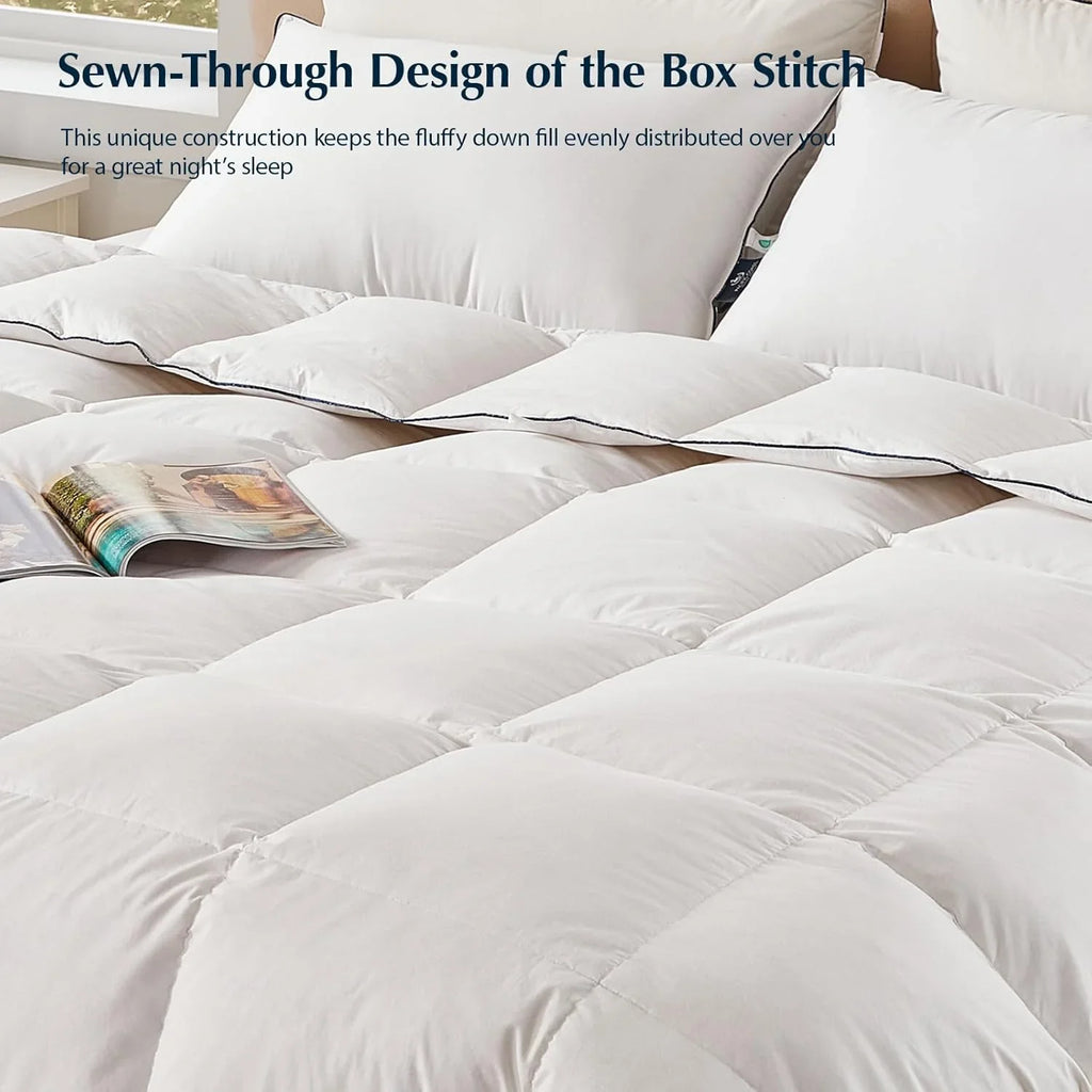 Couette en plumes d'oie taille queen, 100% coton, noyau de couette blanc super moelleux, doux et respirant