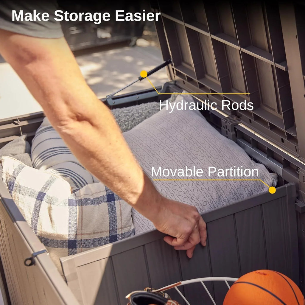 Coffre de rangement extérieur EAST OAK, coffre de terrasse de 60 gallons, utilisation intérieure et extérieure, bac de rangement en résine imperméable