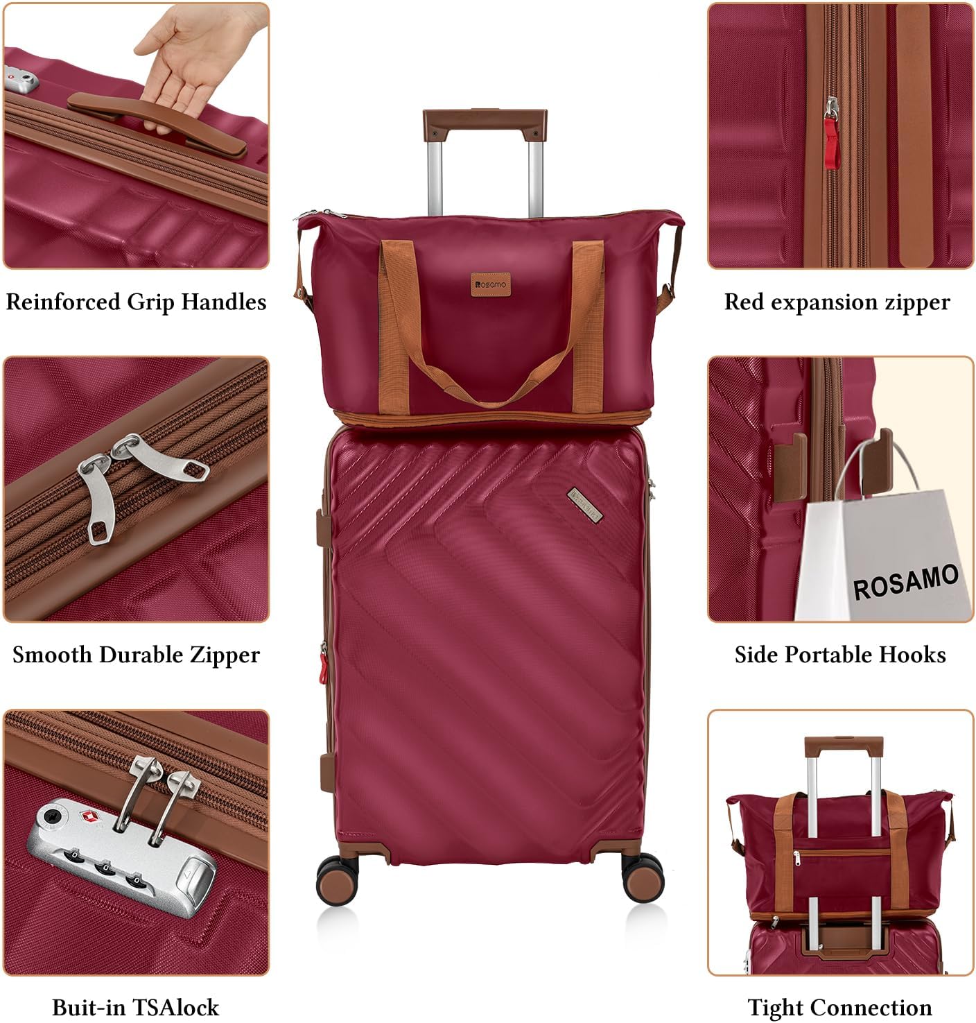 Ensemble de bagages 5 pièces valise extensible 22x14x9 certifié aviation ensemble de voyage étanche durable