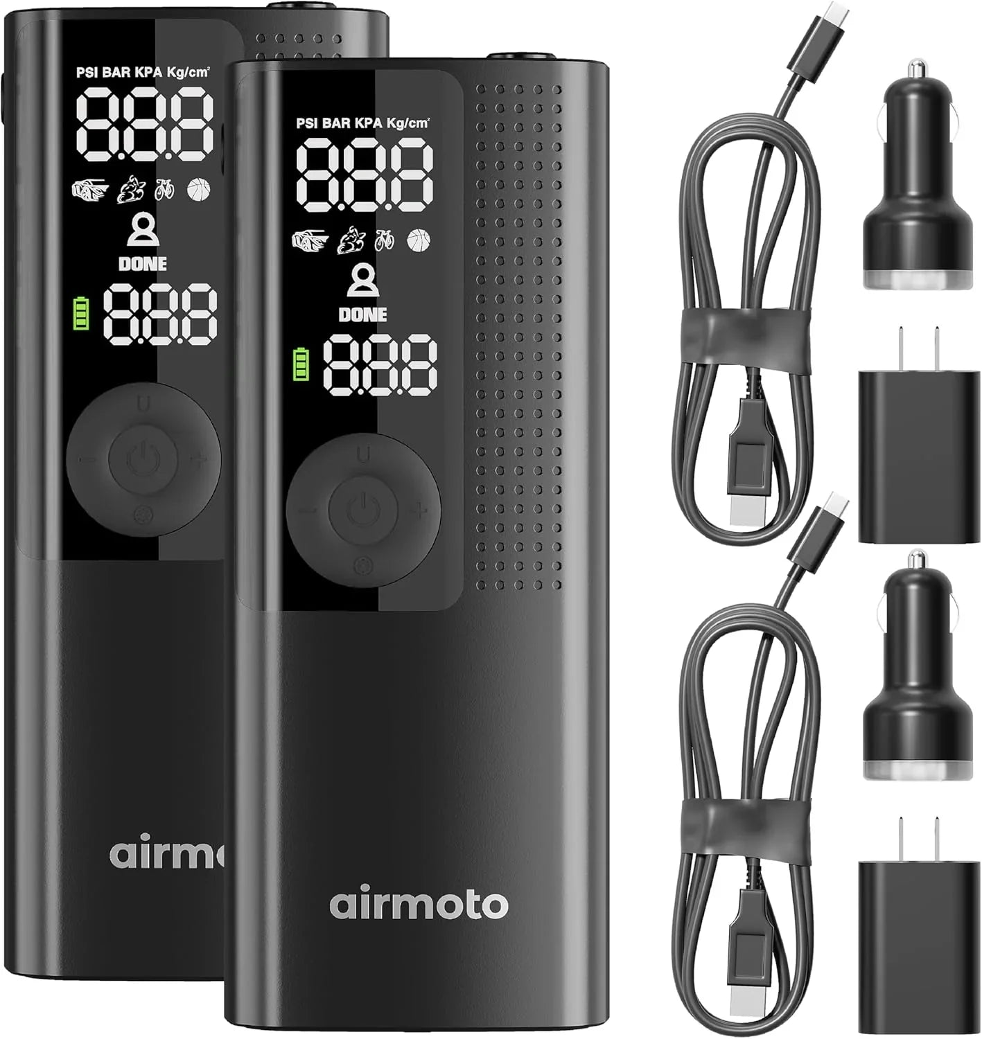 Power Kit Bundel - 2-delige set - Draagbare luchtcompressor voor banden met powerkit voor opladen thuis en onderweg - Draadloze luchtpomp voor auto-, motor- en fietsbanden 