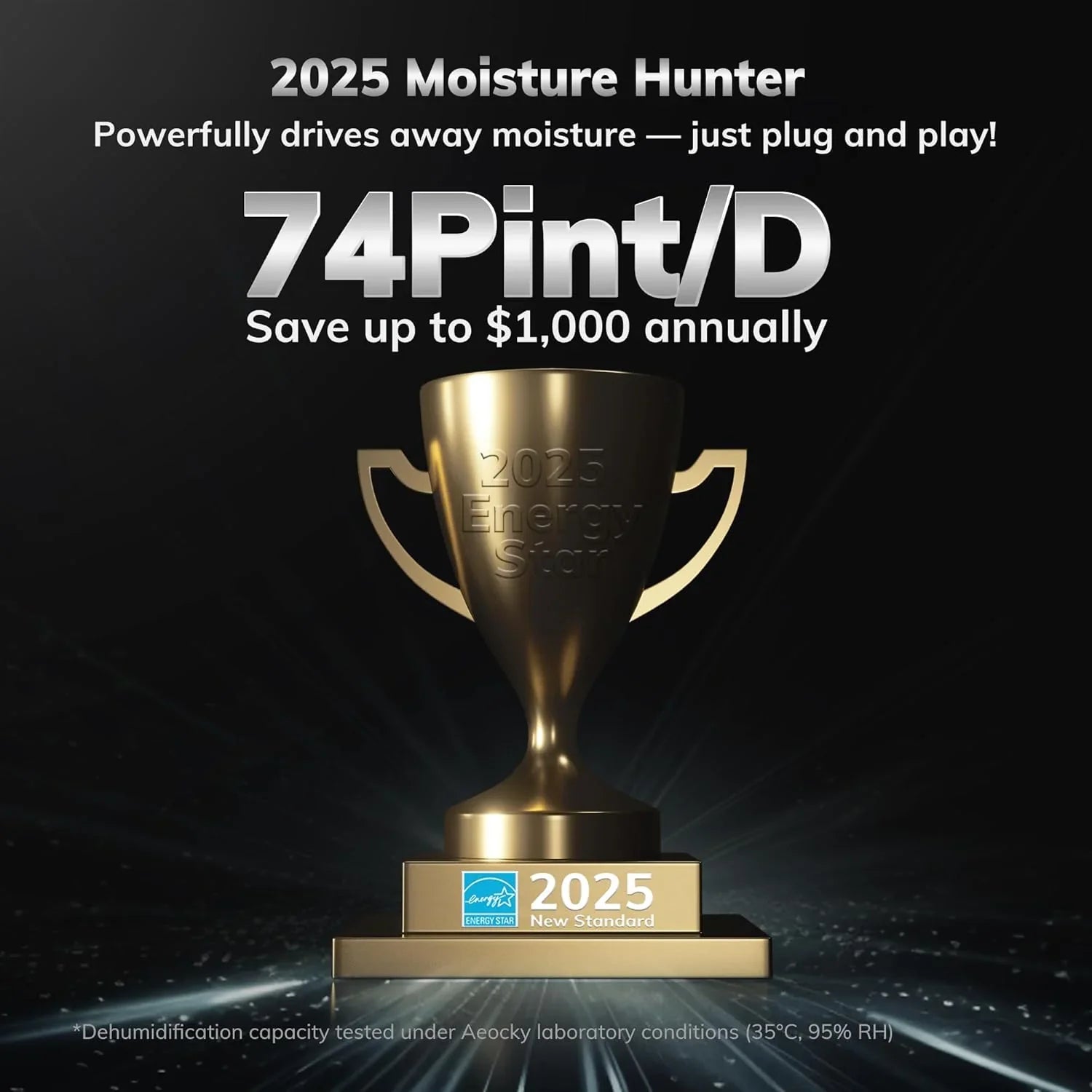 Déshumidificateur à compresseur intelligent Energy Star AEOCKY, capacité maximale de 80 pintes/jour (standard : 56 pintes/jour)