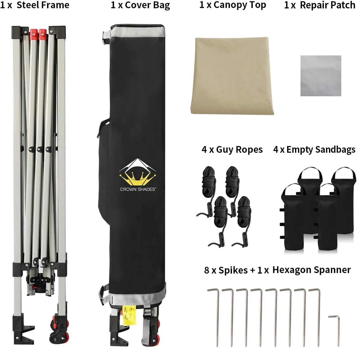 Auvent pop-up 10x10 - Installation en un clic - Tente de plage - Parasol extérieur avec dessus argenté, 3 hauteurs et 4 poches à sable