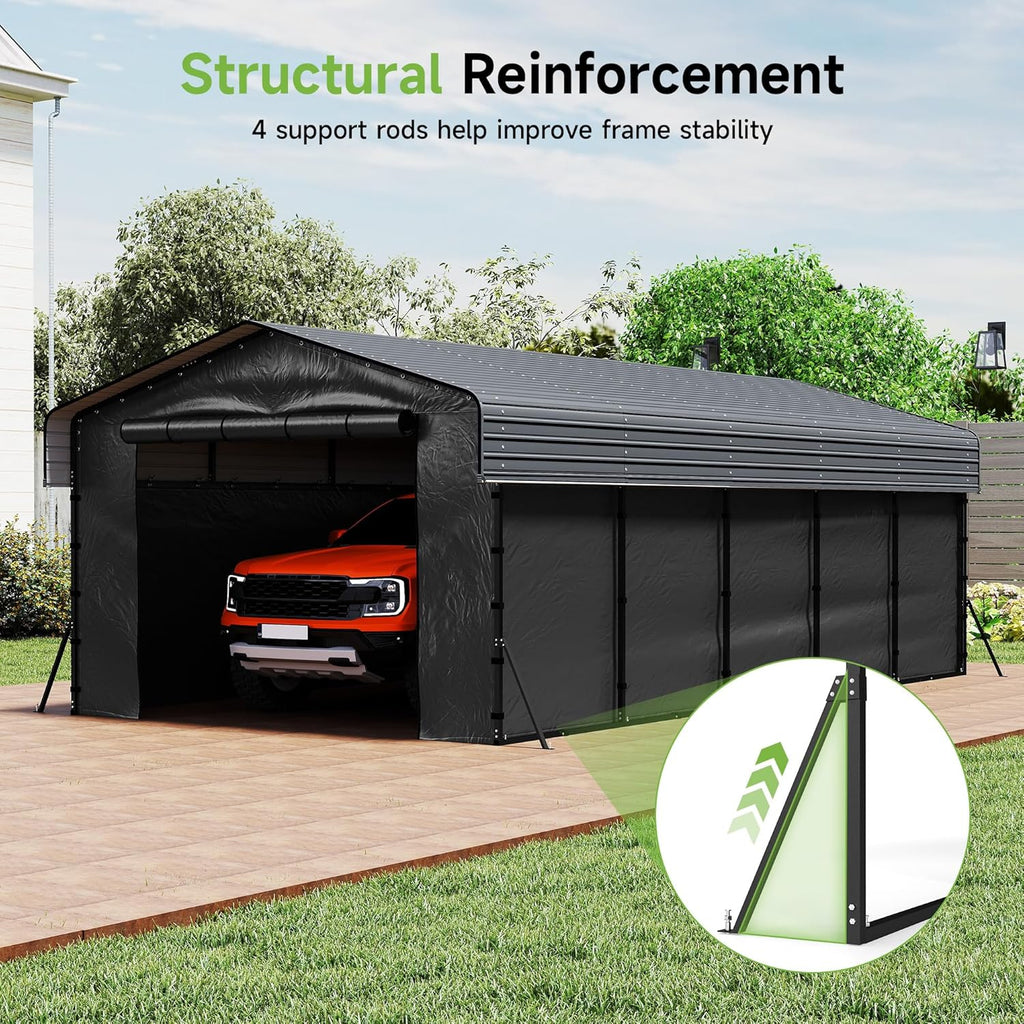 Abri d'auto en métal robuste de 10'x15', abri de garage extérieur avec cadre plus lourd