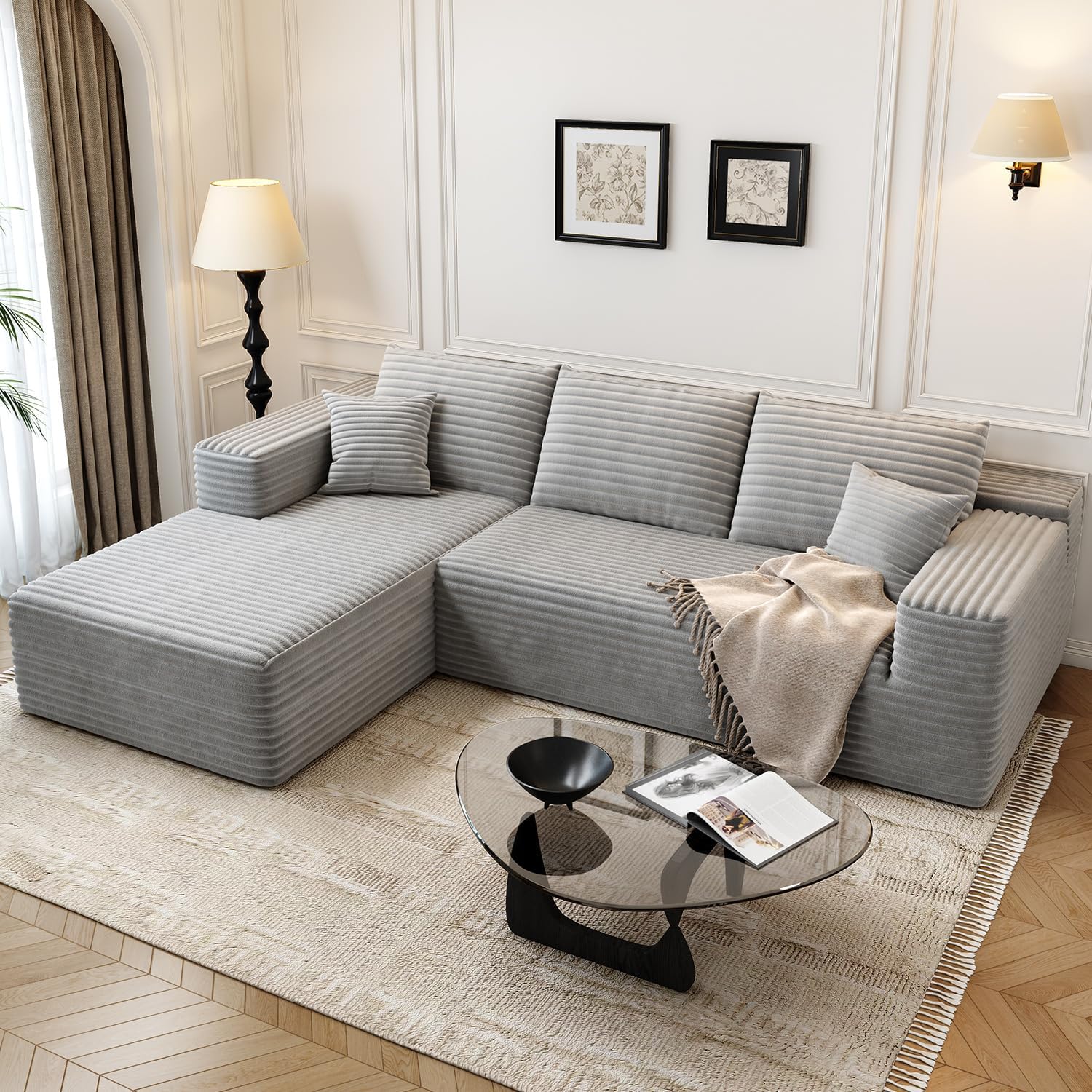 Canapé modulaire sectionnel Cloud de 107,5 pouces avec chaise longue en L, canapé rembourré minimaliste moderne, canapé d'angle à assise profonde