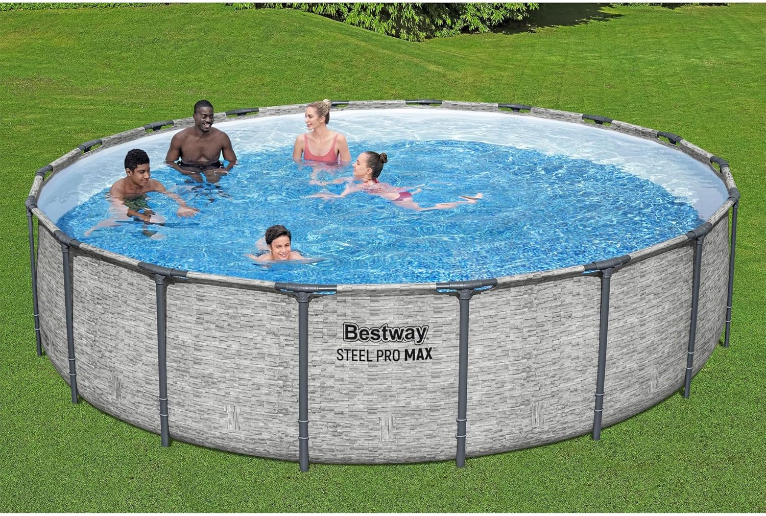 Piscine hors sol extérieure ronde Steel Pro MAX de 4,2 m x 122 cm avec cadre métallique et pompe de filtration de 1 000 litres, échelle et bâche